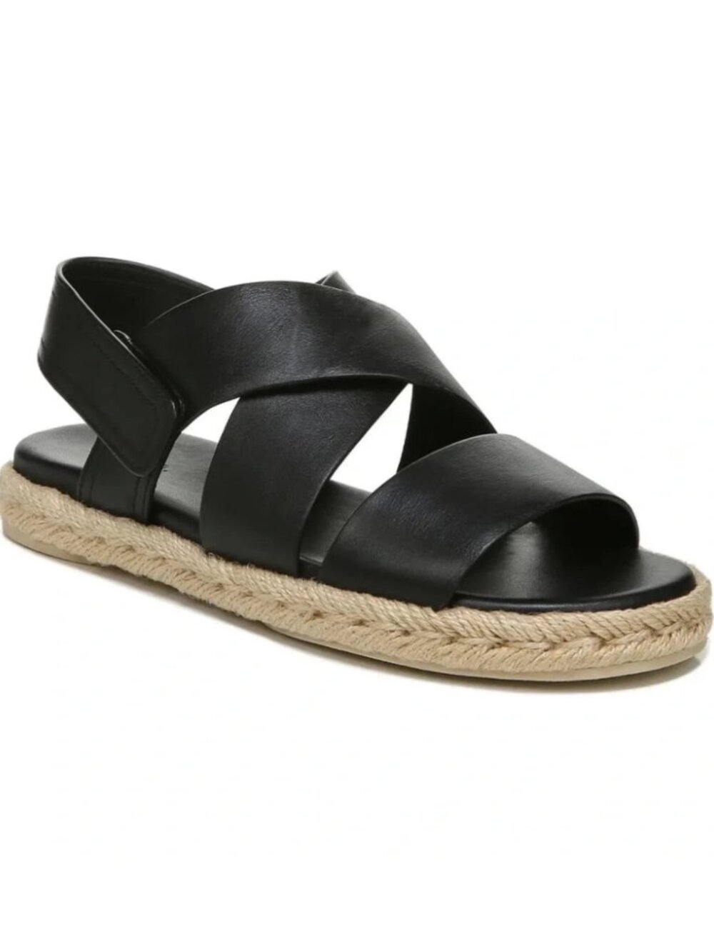 Vince Sophie Leather Espadrille Sandals Black Strappy Open Toe Womens Size 8.5M